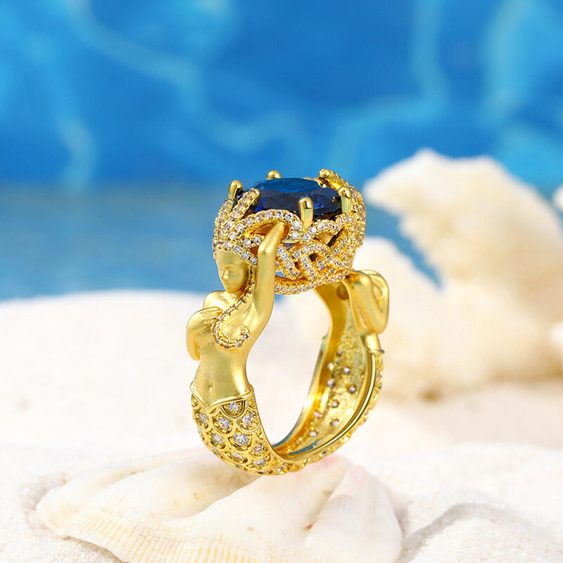 Jeulia "The Ocean's Fairy" Round Cut Sterling Silver Mermaid Ring