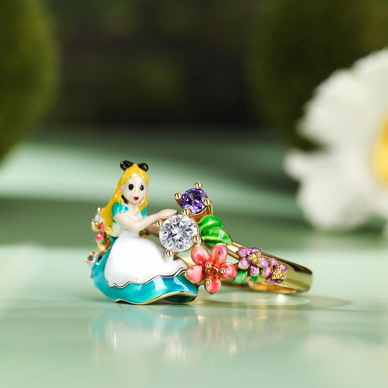 Jeulia Anillo Alice con Esmalte de Plata de Ley Lindo para Mujer