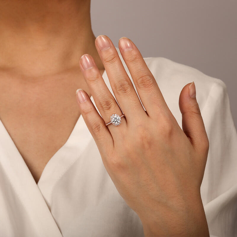 "For You My Love" Round Cut Cluster Halo Engagement Ring