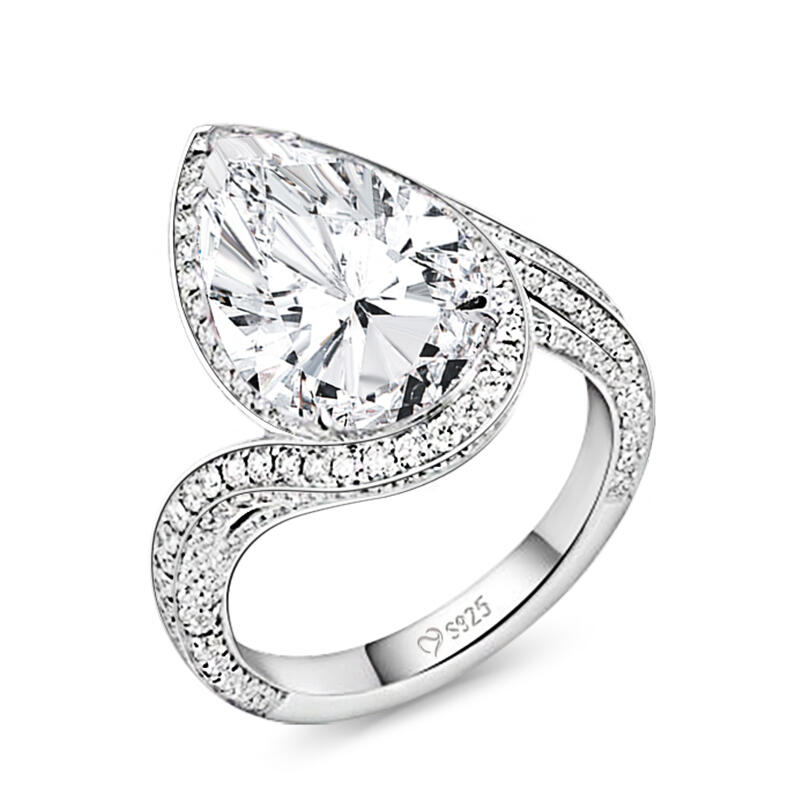 Jeulia Anillo de Boda Civil de Plata de Ley con Halo de Corte Pera para Mujer