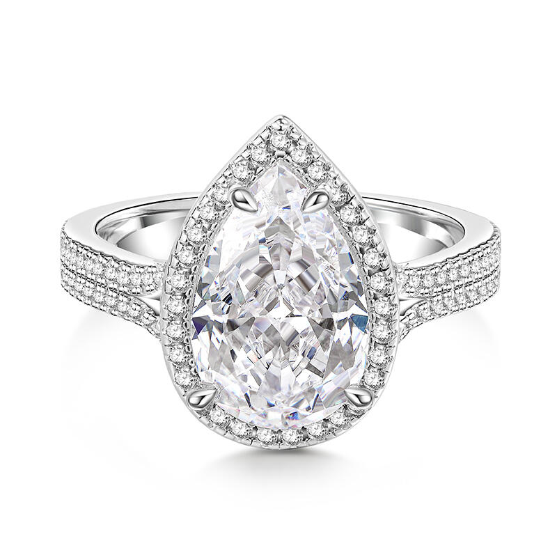 Jeulia Anillo de Plata de Ley con Halo y Corte de Pera