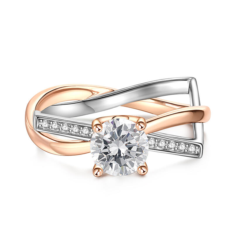 Jeulia Anillo de Compromiso Redondo Elegante Círculo Cuadrado Plata