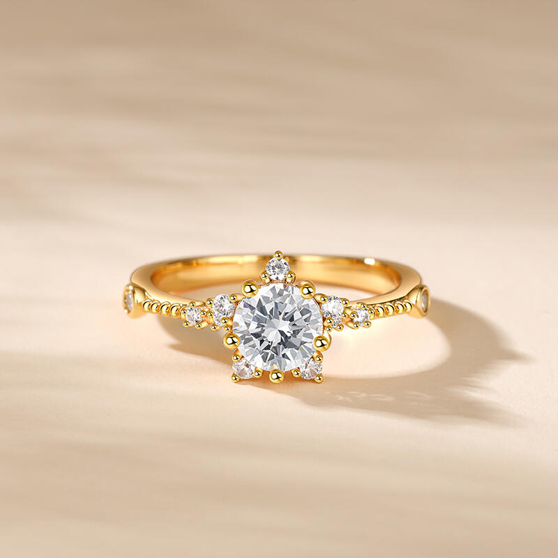 Jeulia Flower Ring Design Sterling Silver Round Cut