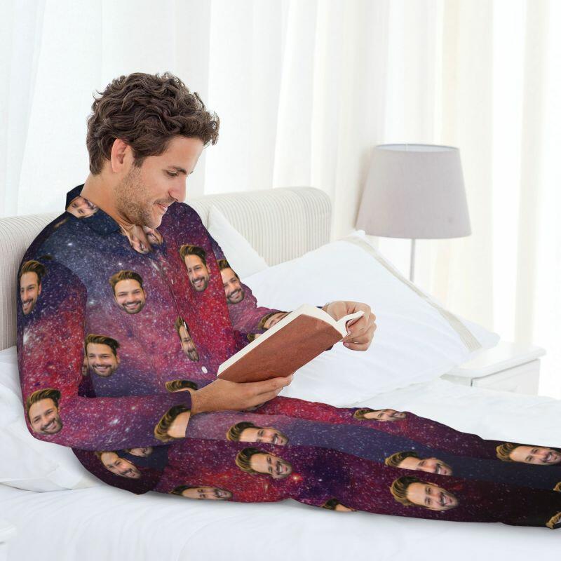 Gepersonaliseerde pyjama met foto op maat Prachtig ontwerp sterrenstelselpatroon Cadeau voor familie
