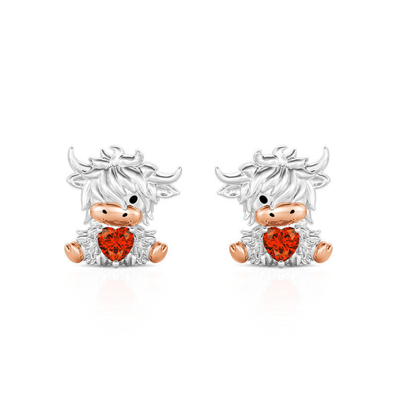 Jeulia Hug Me “Highland Cow” Heart Earrings