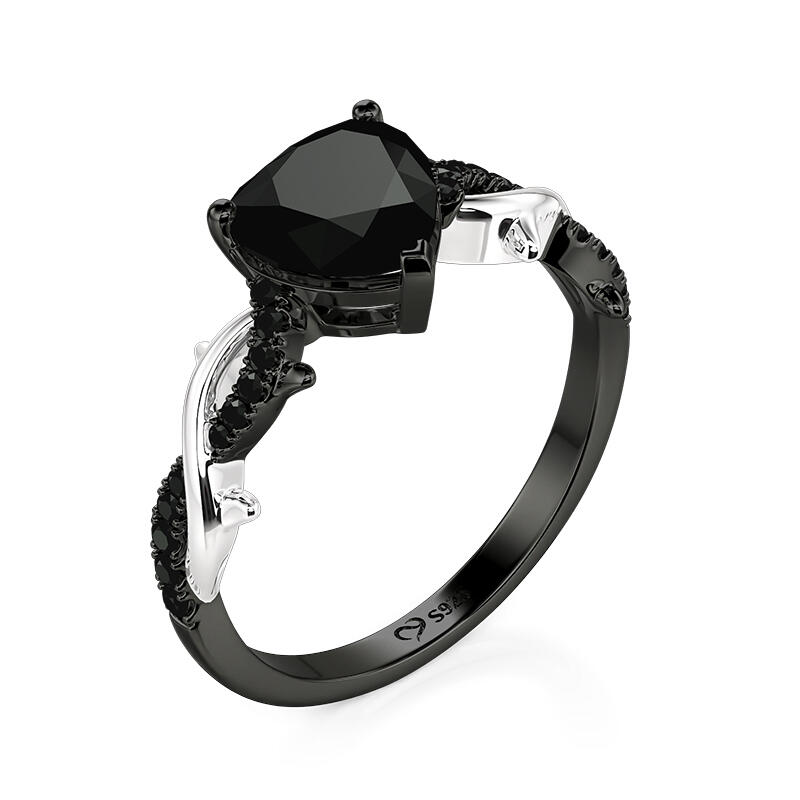 Jeulia Classic Twisted Thorns Black Heart Promise Ring