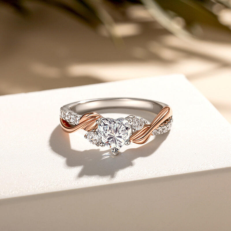Jeulia Amore Bague Cœur Feuille Deux Tons Personnalisée avec Pierre de Naissance