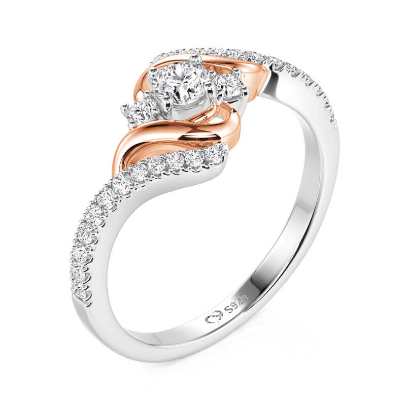 Jeulia Amore Anillo de Compromiso Onda Personalizado con Tres Piedras de Nacimiento