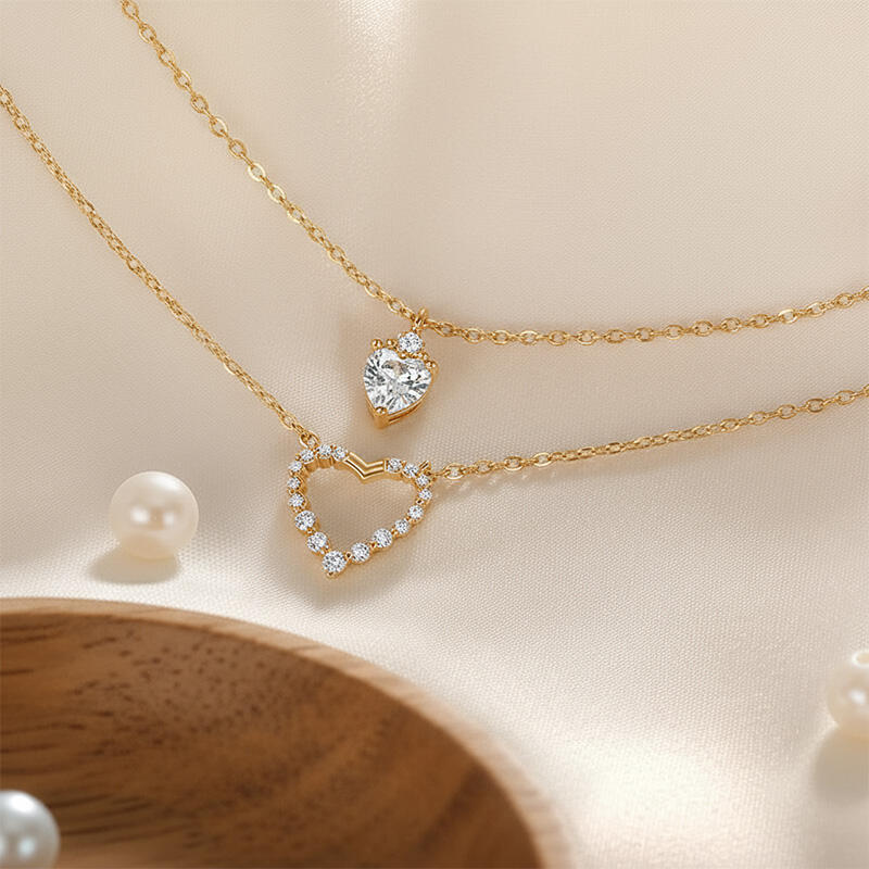 Jeulia Split Heart Friendship Necklace Set Sterling Silver