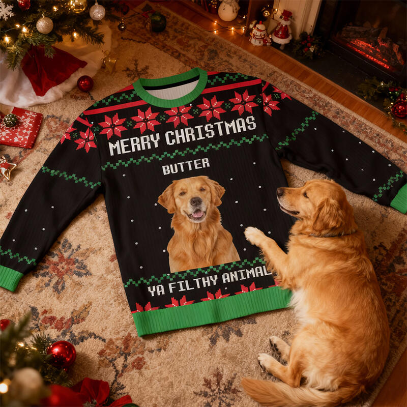 Personalized Ugly Sweater Unisex Merry Christmas Custom Pet Photo Exquisite Design Gift for Pet Lovers