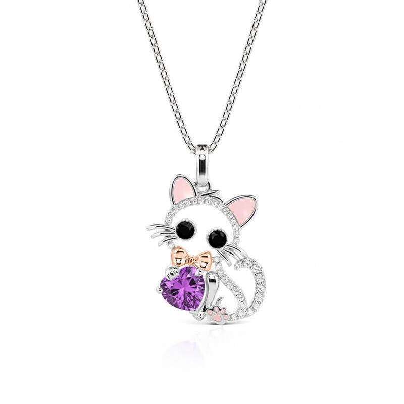 Jeulia Hug Me Custom Hollow Cat Necklace With Birthstone