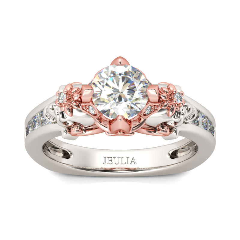 Jeulia Anillo Floral Con Dos Tonos De Caravera De Talla Redonda En Plata De Ley