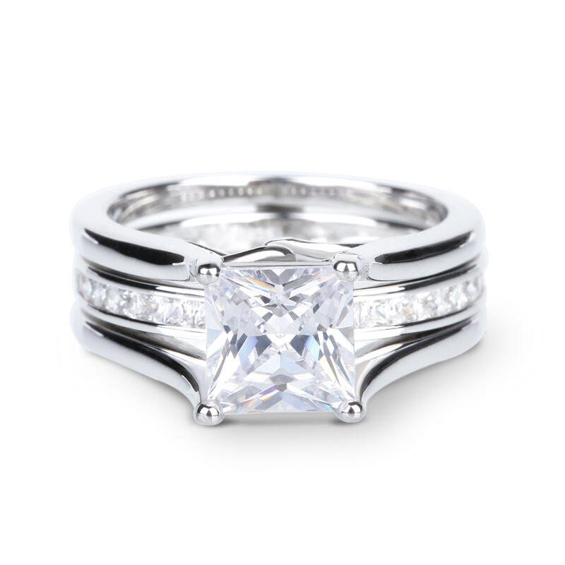 Jeulia Interchangeable Princess Cut Sterling Silver Ring Set