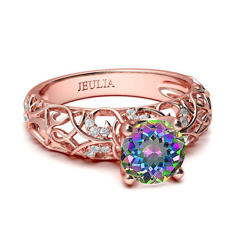 Jeulia Anillo Con Tono De Rosa Dorado De Talla Redonda En Plata De Ley