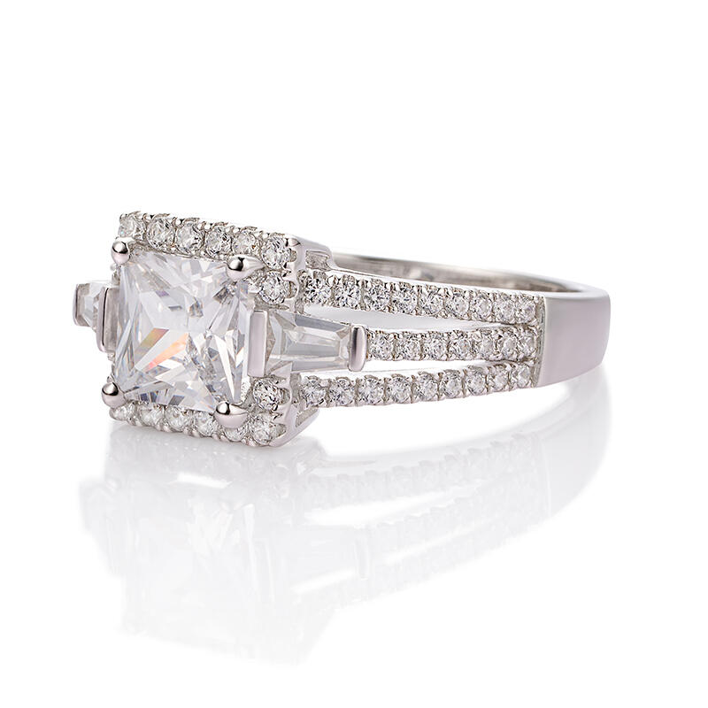 Jeulia Halo Princess Cut Sterling Silver Ring