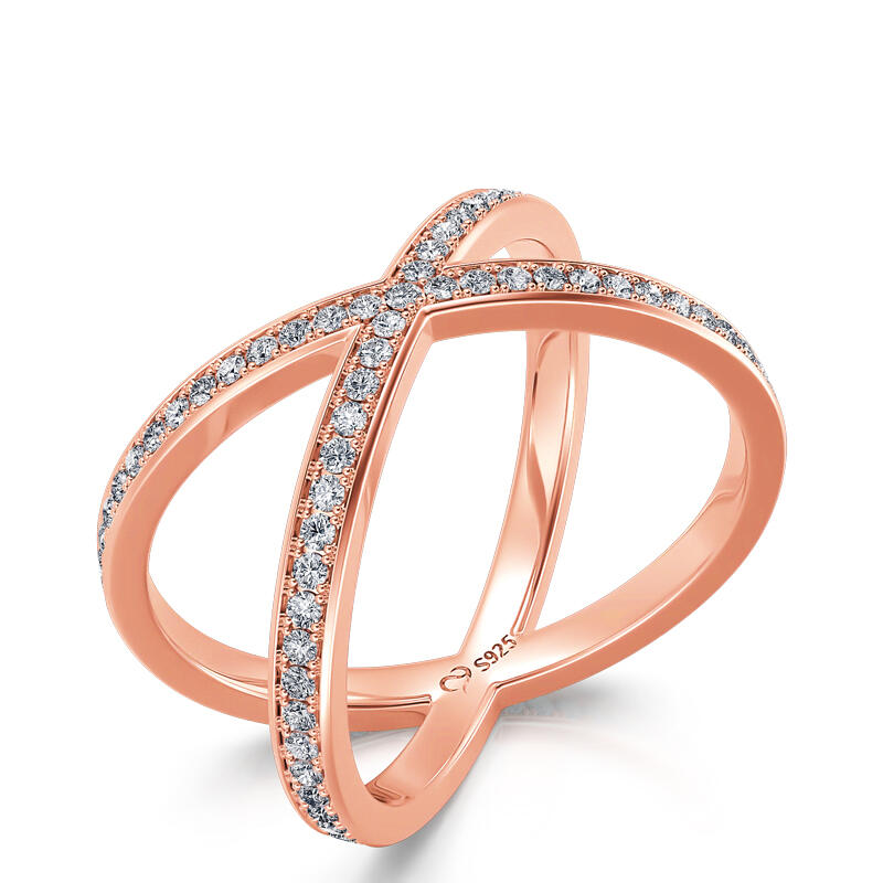 Jeulia X Shape Crossover Sterling Silver Ring