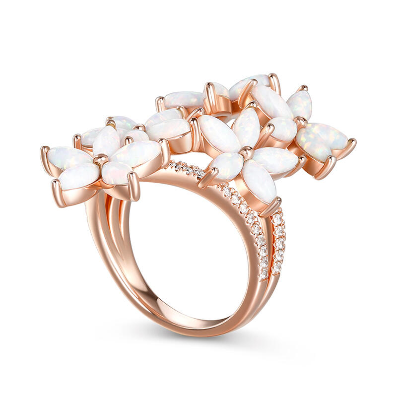 Jeulia "Sweet-smelling" Opal Floral Sterling Silver Ring