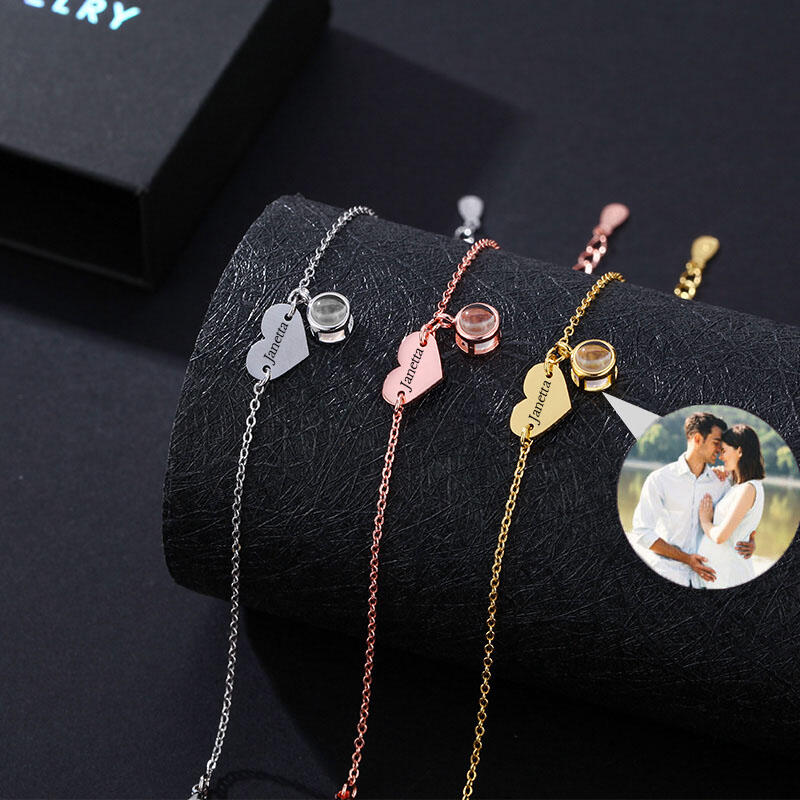 投影 名前 刻印 写真 写真入れ ハート ブレスレット