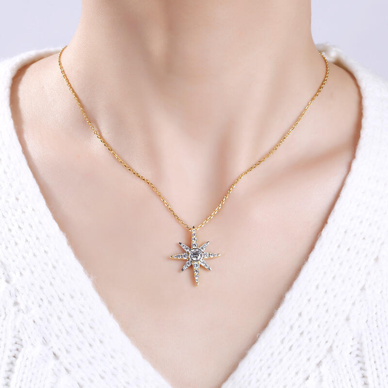 Jeulia Two Tone Star Sterling Silver Necklace