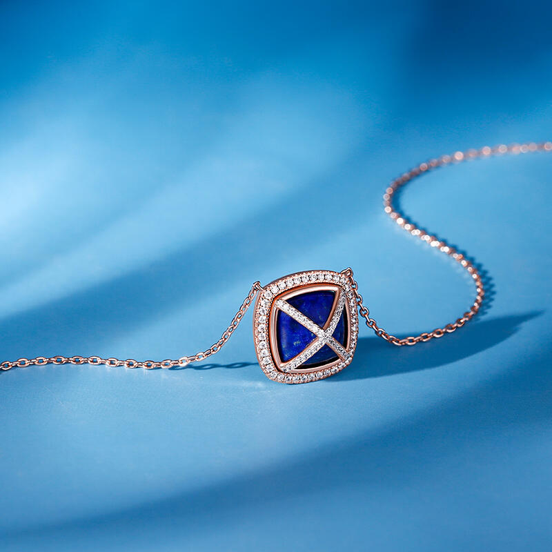 Jeulia Halo Lapis Lazulis Sterling Silver Necklace