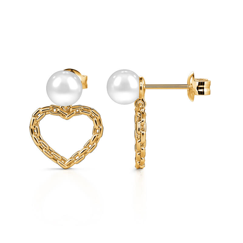 Jeulia "Sweet Chain Heart" Cultured Pearl Sterling Silver Drop Earrings