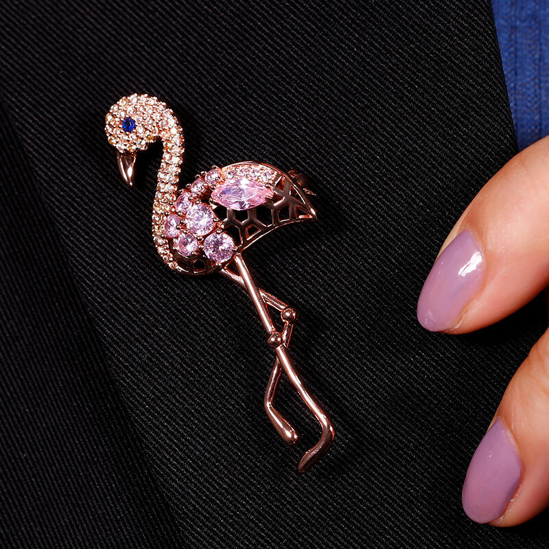 Jeulia "Fiery Passion" Flamingo Design Sterling Silver Brooch