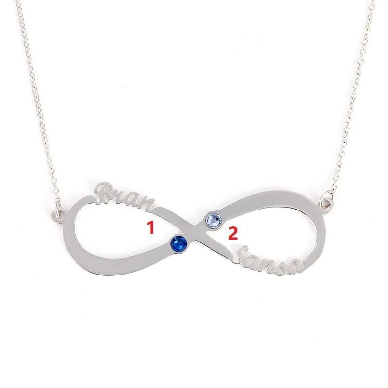 Jeulia Two Name Infinity Necklace with Birthstones Sterling Silver