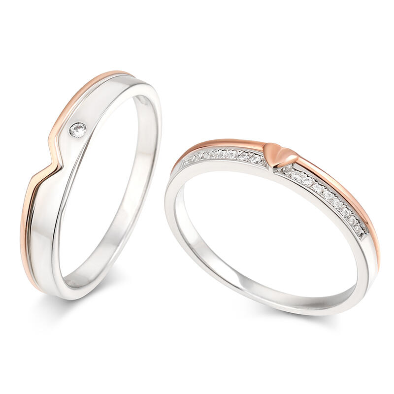 Jeulia Two Tone Heart Sterling Silver Couple Rings