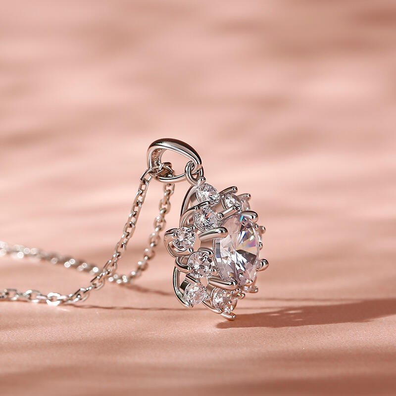 Jeulia Collar mujer 10K/14K/18K oro con forma de flor halo con corte redondo