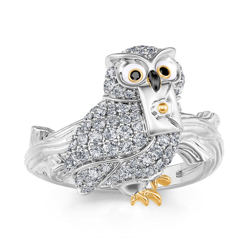 Anillo vintage clásico de plata de ley con forma de búho