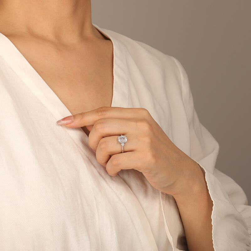 "You Are The Right One" Elongated Cushion Cluster Side Stone Engagement Ring