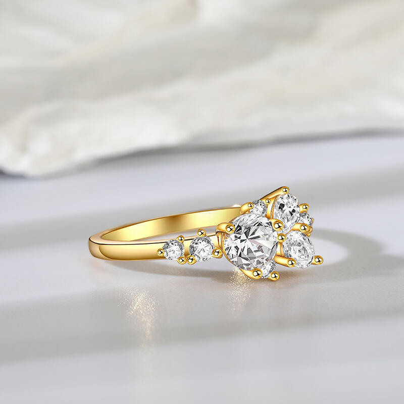 Jeulia Gold Tone Sterling Silver Cluster Ring