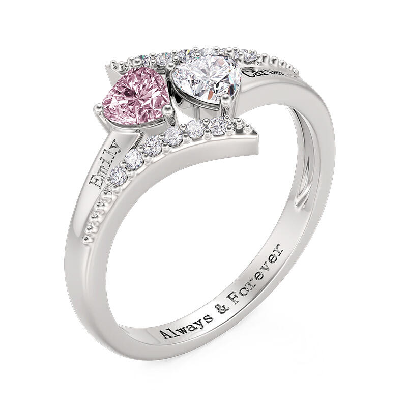 Jeulia Bague de fiançailles Cœur Personnalisée avec pierre de naissance et gravure