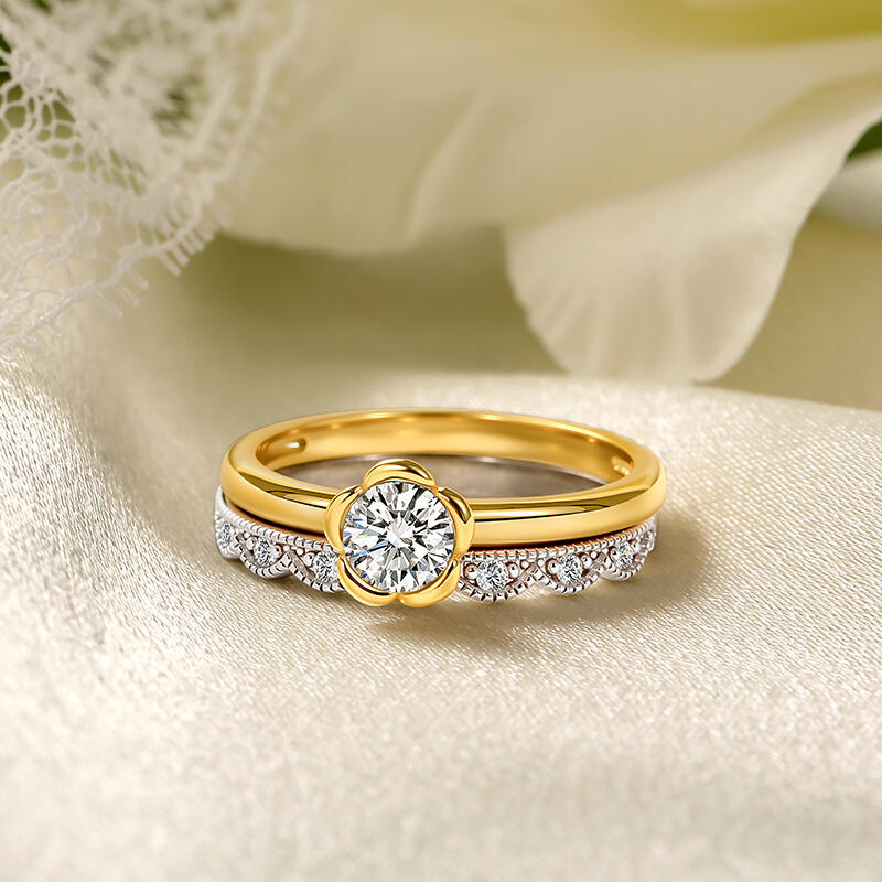 Jeulia Ensemble de Bagues Fleur Dentelle Simple Bicolore