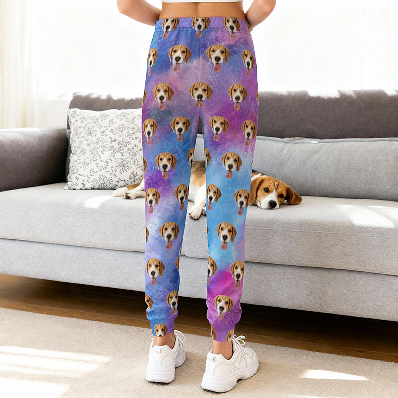 Gepersonaliseerde unisex joggingbroek met foto naar keuze Kleurrijk tie-dye-ontwerp Cadeau voor dierenliefhebbers