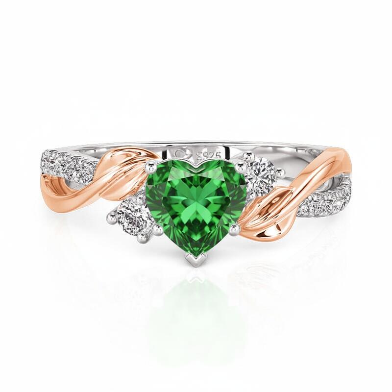 Jeulia Amore Two Tone Custom Leaf Heart Birthstone Ring