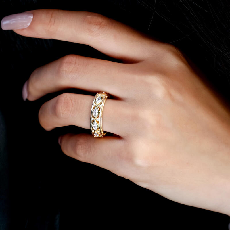 Jeulia Scrollwork Two Tone Sterling Silver Women's Band