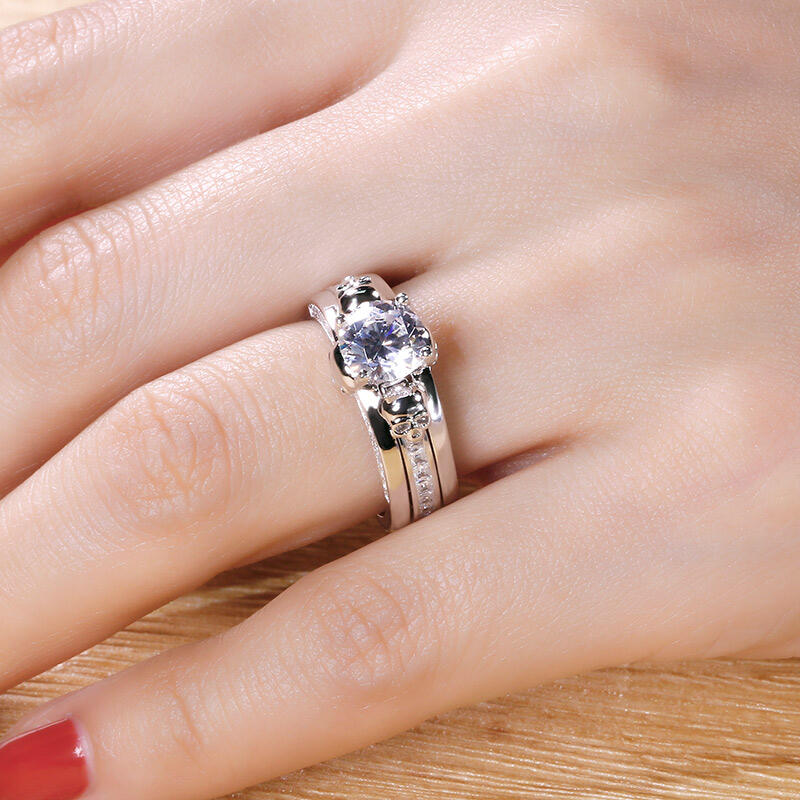 Jeulia Interchangeable Round Cut Sterling Silver Skull Ring