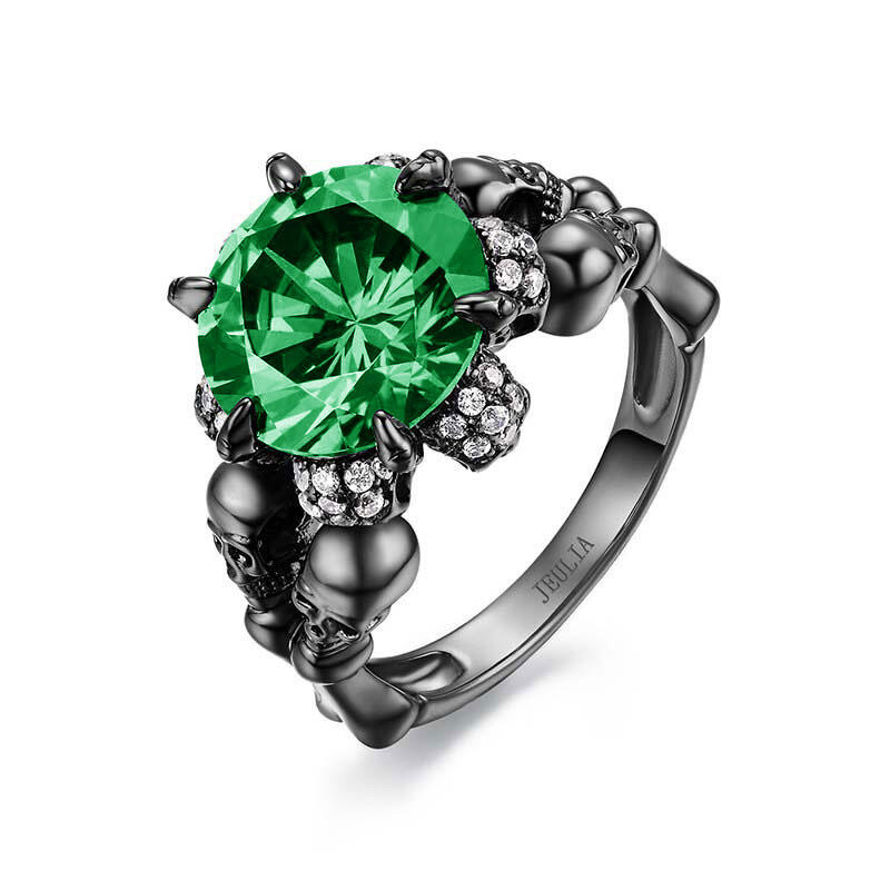 Jeulia Anillo Verde De Cuatro Caraveras De Talla Redonda En Plata De Ley