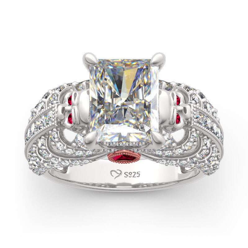 Jeulia Radiant Cut Skeleton Heart Sterling Silver Skull Ring