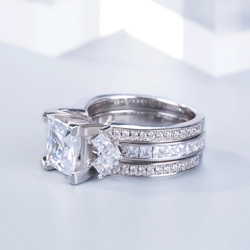 Juego De Anillo De Corte Princesa En Plata De Ley