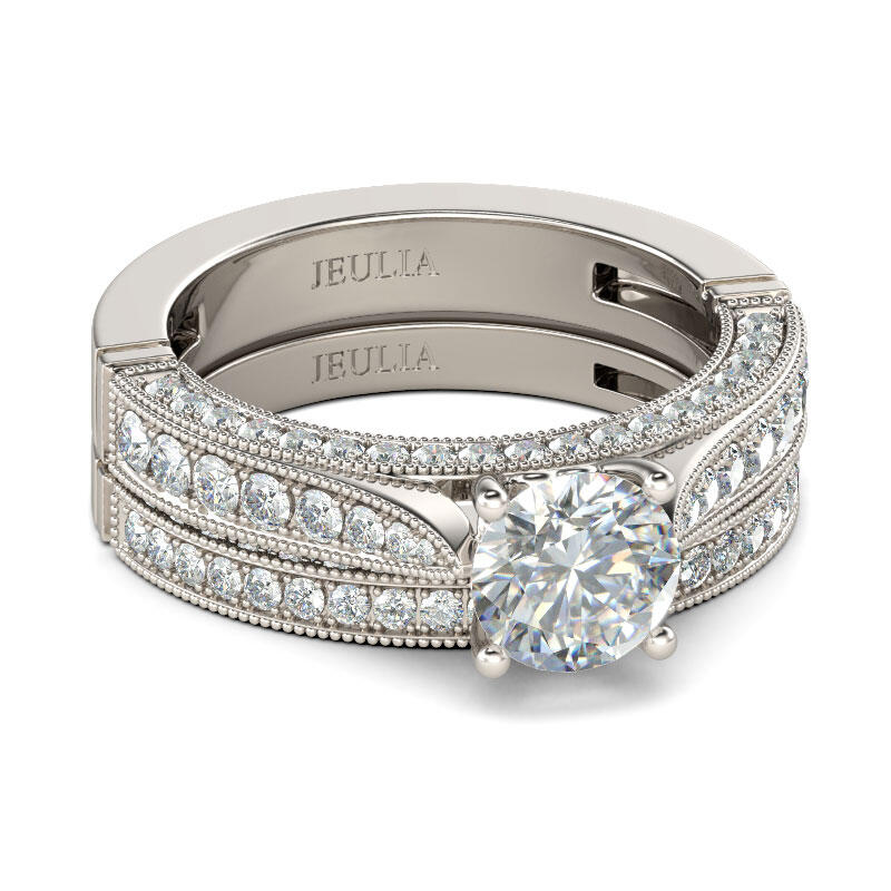 Jeulia Conjunto De Anillos Clásicos De Talla Redonda En Plata De Ley