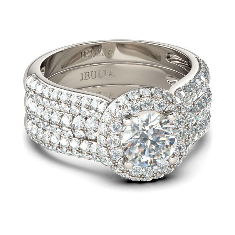 Jeulia Interchangeable Halo Round Cut Sterling Silver Ring Set