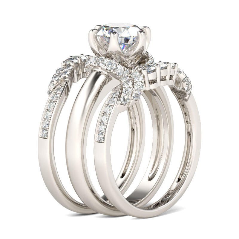 Jeulia Classic Round Cut Sterling Silver 3PC Ring Set