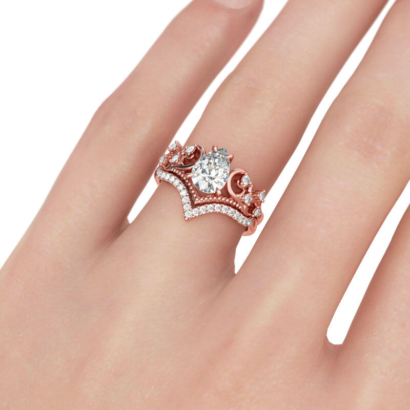 Jeulia Rose Gold Tone Pear Cut Sterling Silver Ring Set