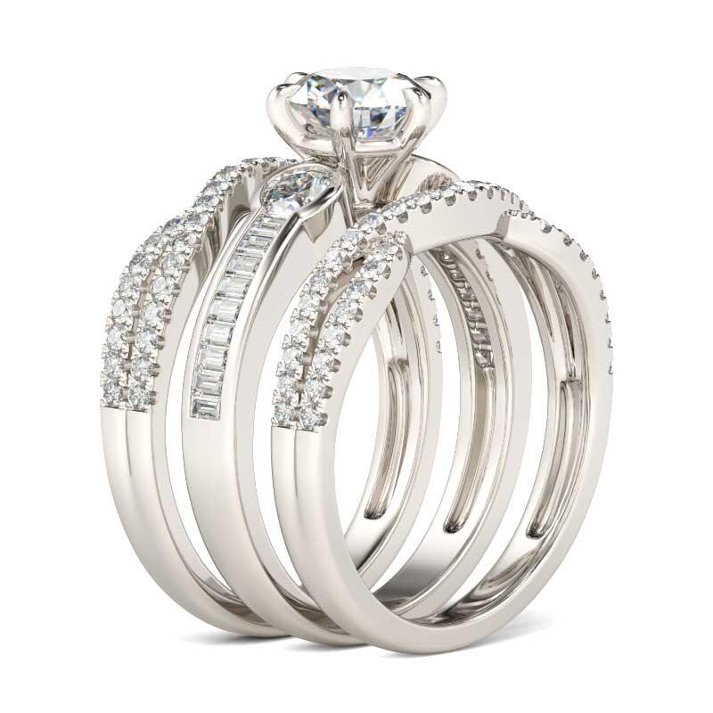 Jeulia Classic Three Stone Round Cut Sterling Silver Ring Set