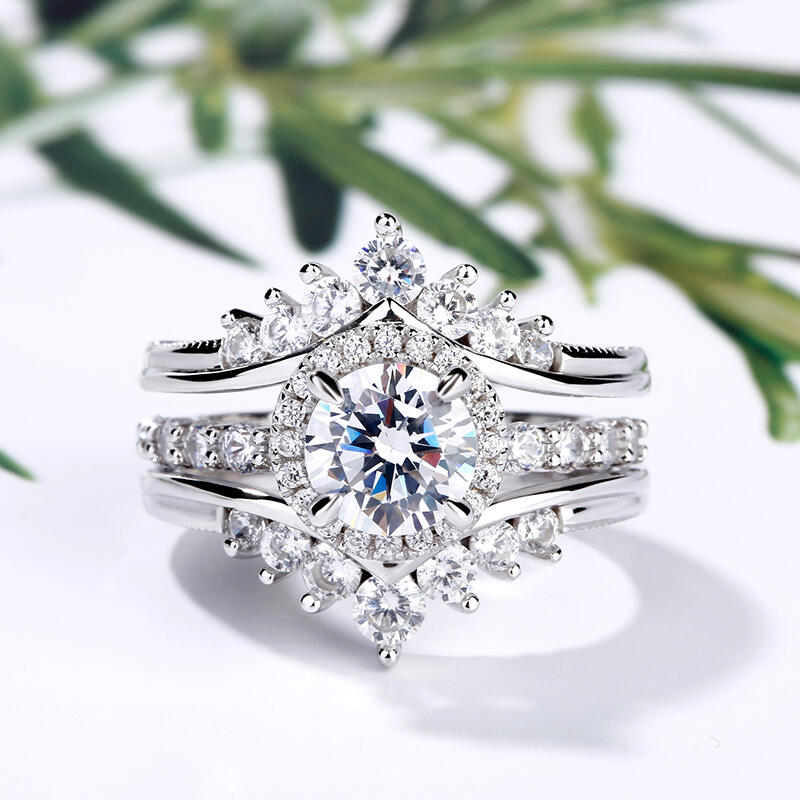 Jeulia Interchangeable Halo Round Cut Sterling Silver Ring Set