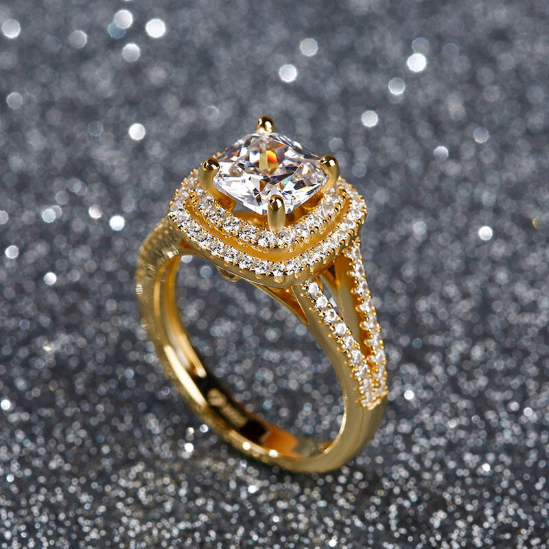 Jeulia Halo Anillo De Compromiso De Corte De Cojín De Plata Esterlina