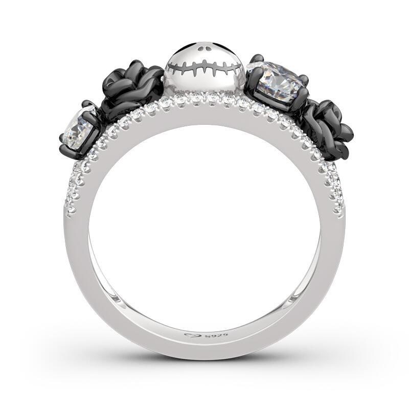 Jeulia Bague Tête de Mort Jack en Argent Sterling Coupe Ronde Design Floral