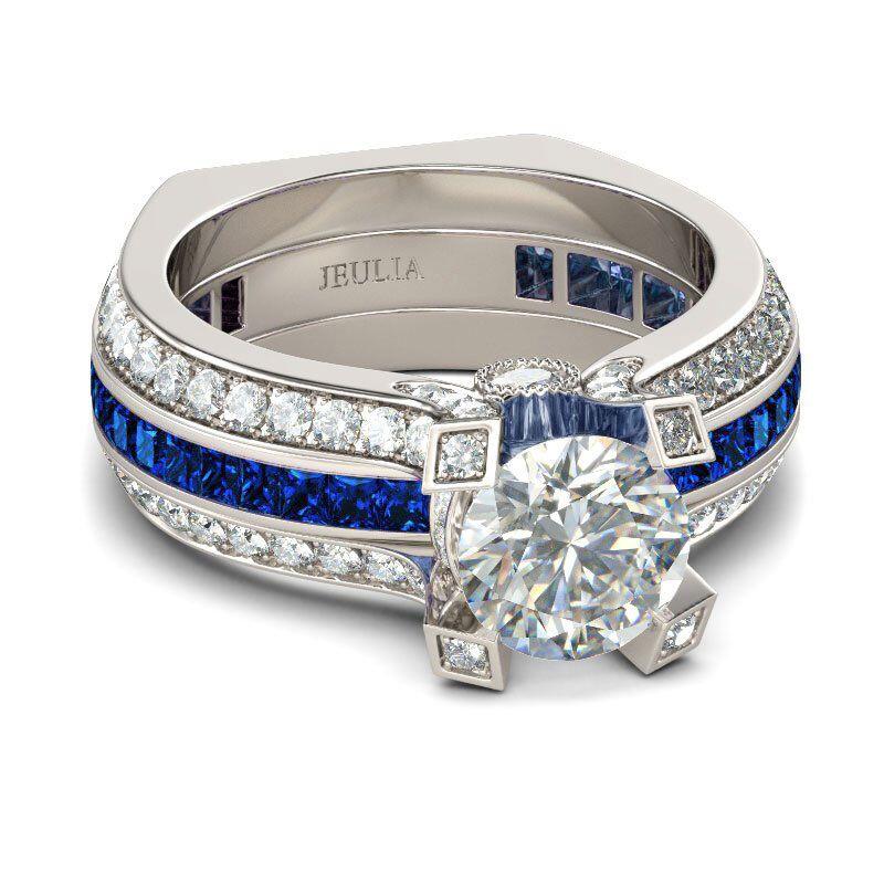 Jeulia Interchangeable Round Cut Sterling Silver Ring Set